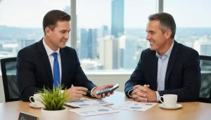 Professional investment adviser discussing financial strategies with a client