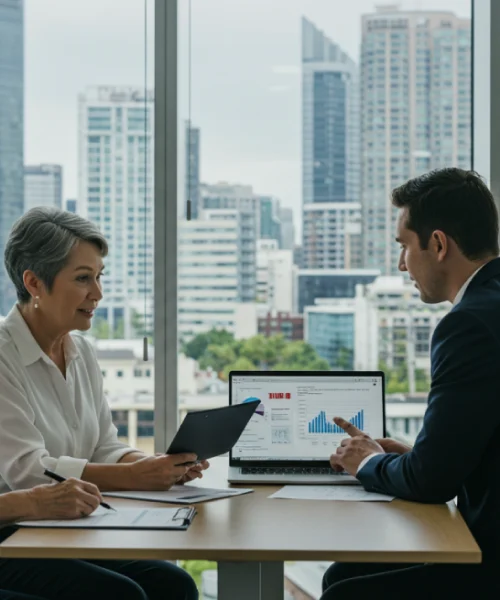 Financial adviser explaining investment options during a consultation
